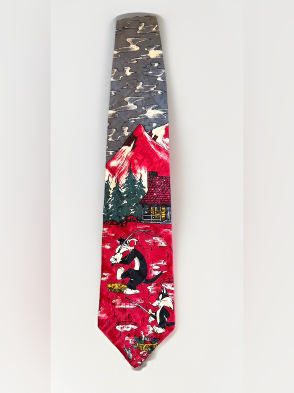 Vintage Looney Tunes Sylvester Silk Tie Fishing Novelty 1992